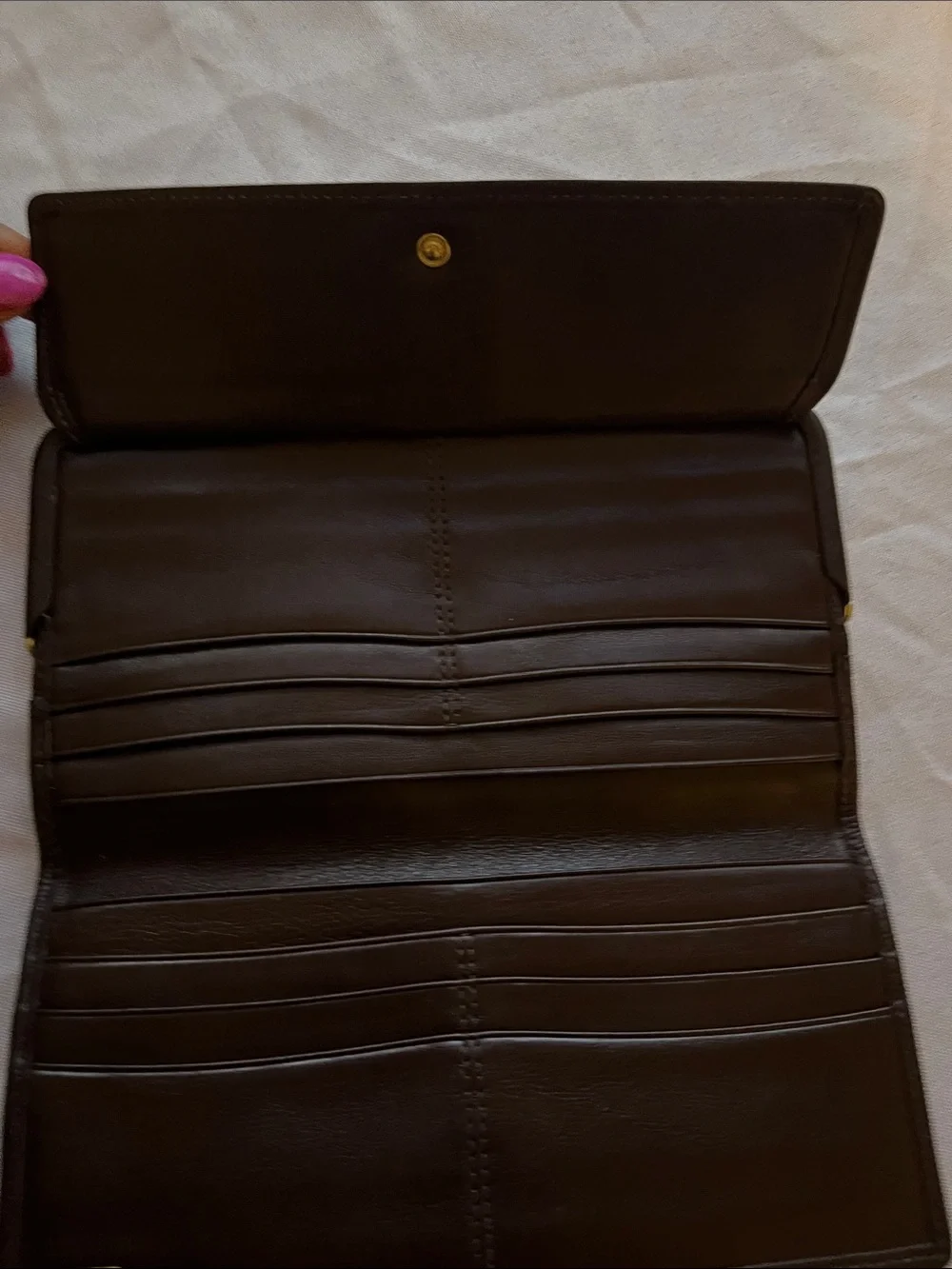 Coach Brown Leather Kiss-Lock Wallet with Contrast Stitching